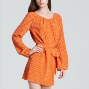 Shoshanna long sleeve orange patterned dress